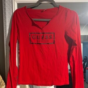 Guess Red Long Sleeve Tee with Logo